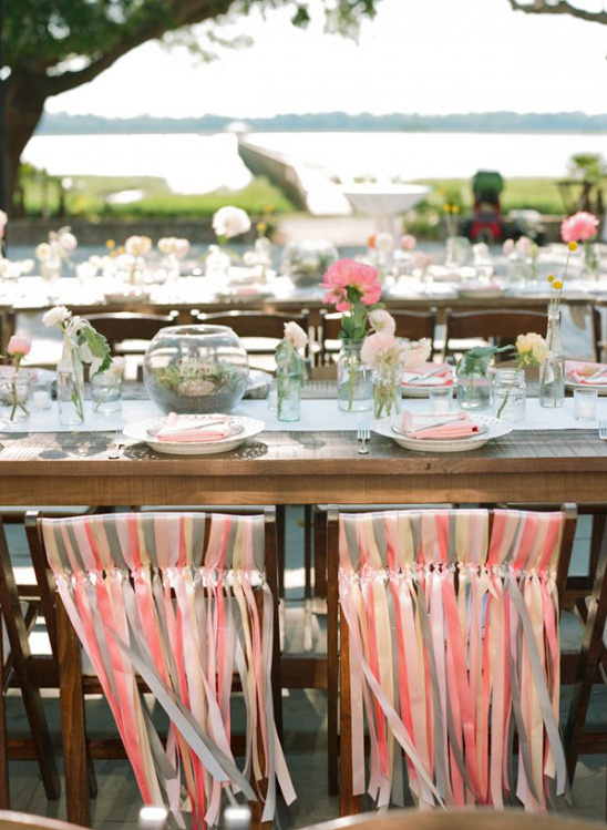 pink and grey ribbon chair decor