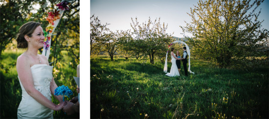 Bride and groom exchanging vows during a beautiful outdoor wedding ceremony