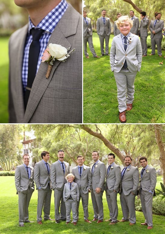 matching blue and grey groomsmen and ring bearer
