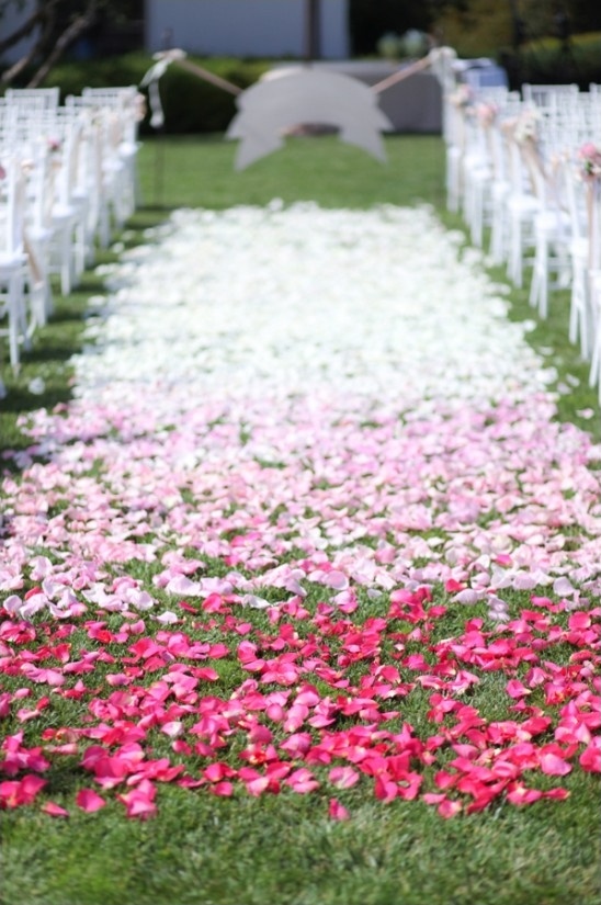 pink ombre rose petal aisle