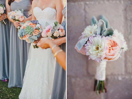 bridesmaid bouquets in pretty pastel colors