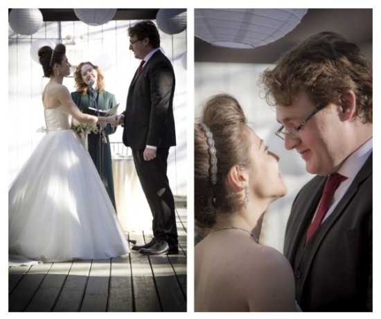 Bride and groom exchange vows in outdoor wedding ceremony