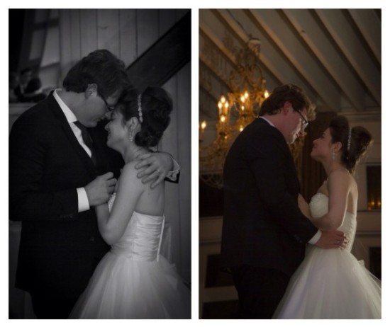Bride and groom embracing on their wedding day