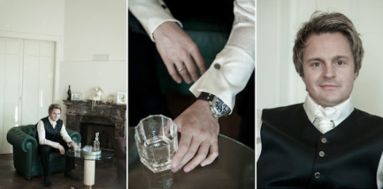 Man in formal wear, enjoying a drink in a luxurious setting