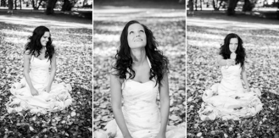 Black and white portraits of a woman in a white dress