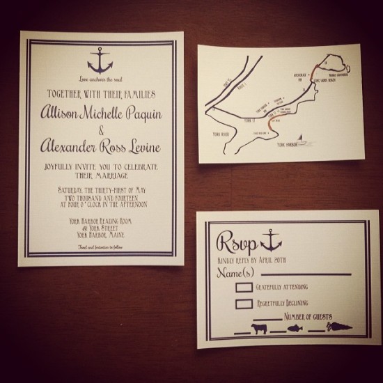 Wedding invitations with anchor design and map details