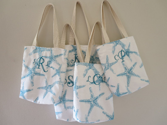 Monogrammed starfish tote bags bridal party gifts