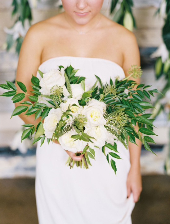 greenery and white floral bouquet