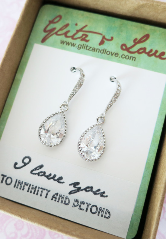 Elegant teardrop earrings with I love you card, perfect gift