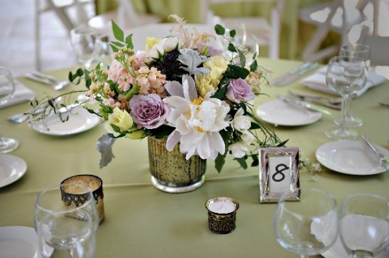 Elegant wedding table with floral centerpiece and table setting