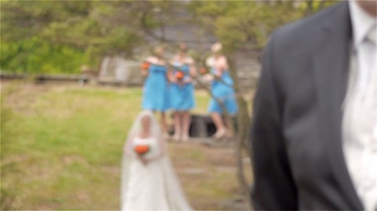 Bride bridesmaids outdoors wedding day blurred vision