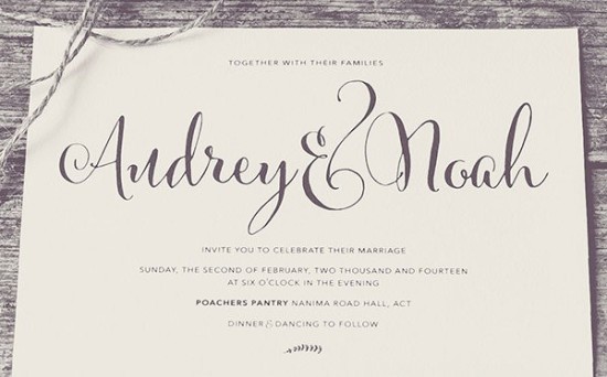 Audrey and Noah elegant wedding invitation card