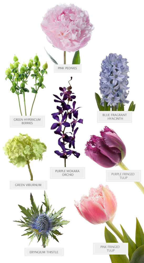 Assortment of colorful flowers including peonies and tulips