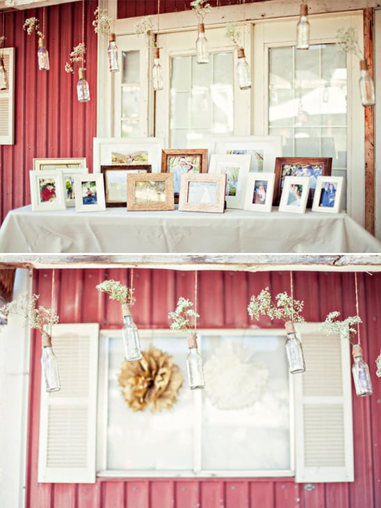 photo display with hanging babys breath