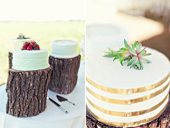 wedding cakes on stump stands