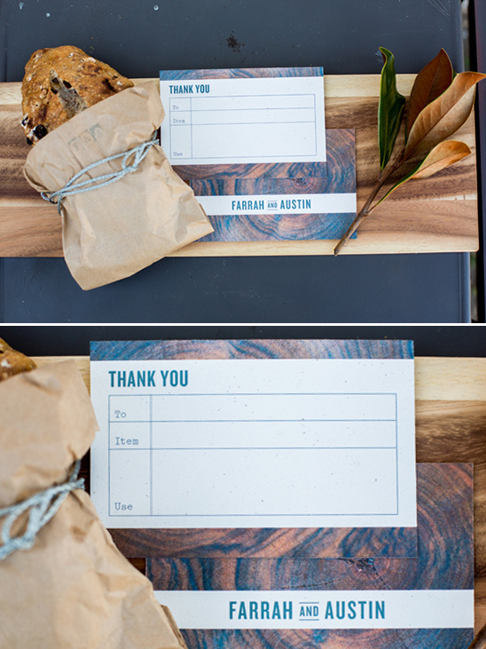 Wrapped bread with thank you note for Farah and Austin
