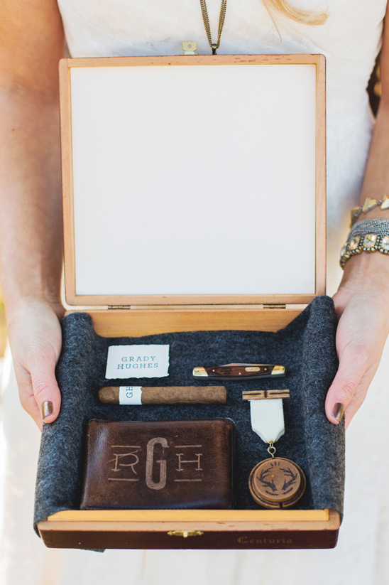 Groom's wedding day gift box with cigar wallet knife