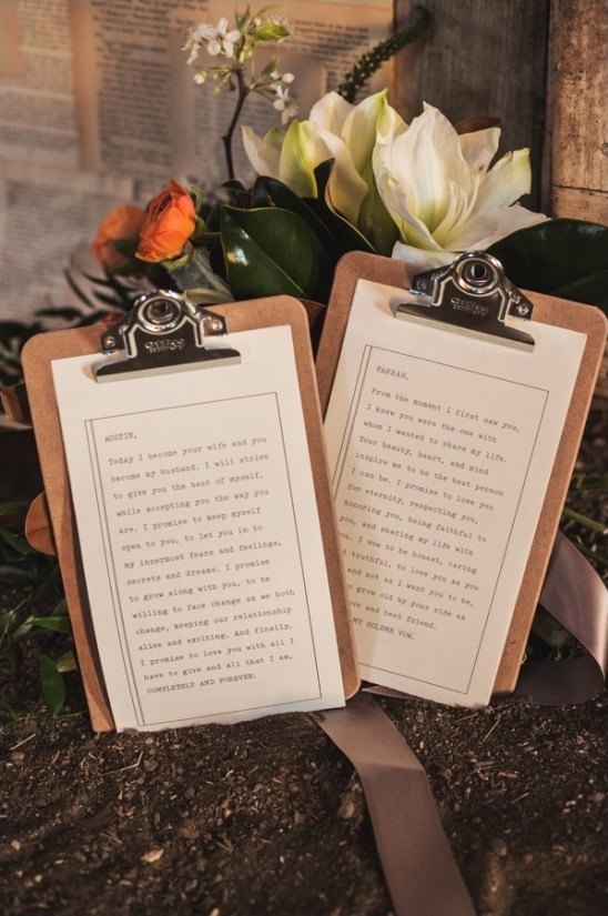 wedding vows on clipboards