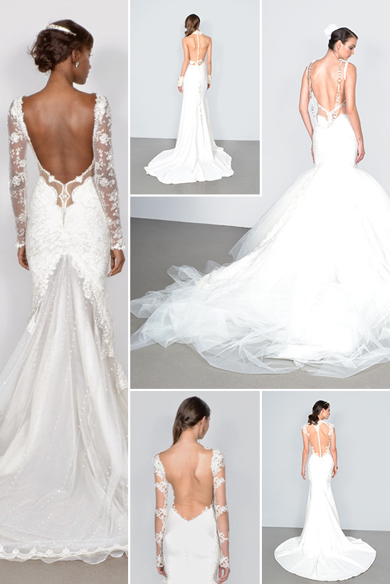 Elegant backless wedding dresses with intricate lace details
