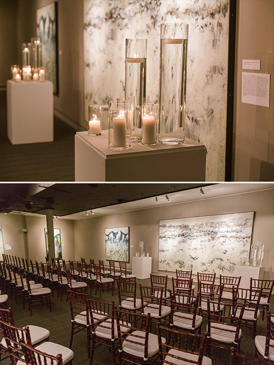 candlelit art museum wedding ceremony