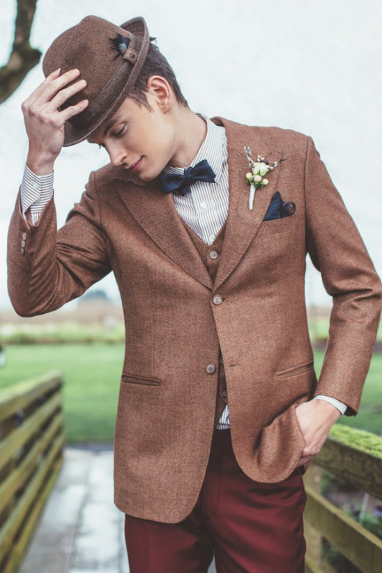 vintage brown grooms attire