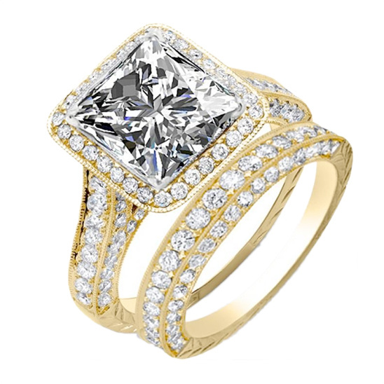 Natural Princess Halo Pave Diamond Engagement Ring