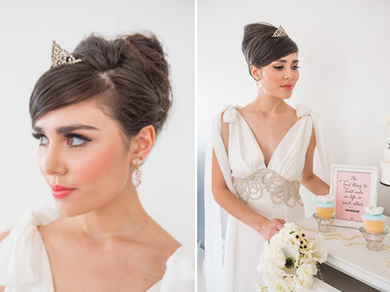 glam up your wedding look with a mini tiara and vintage beading
