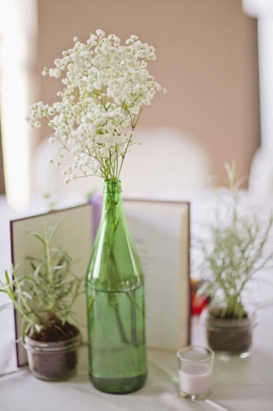 babys breath and herb centerpiece