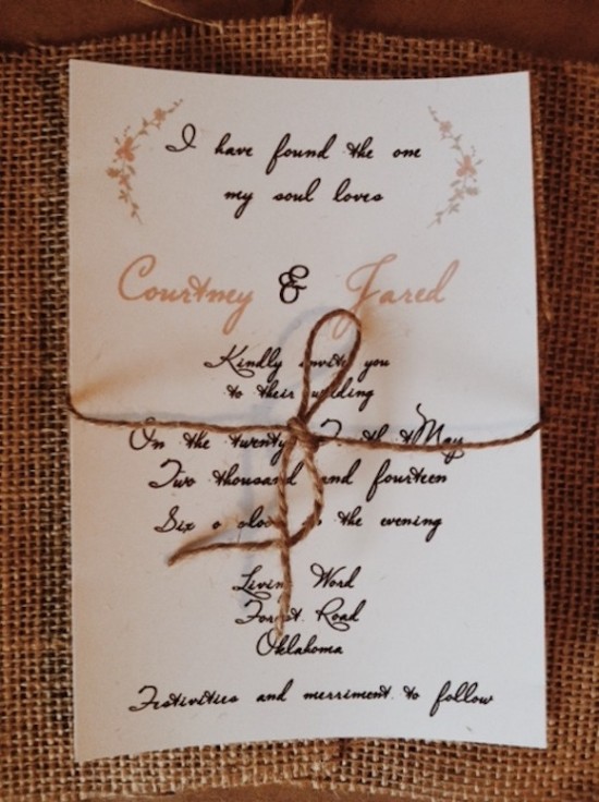 Courtney and Jareds rustic wedding invitation design