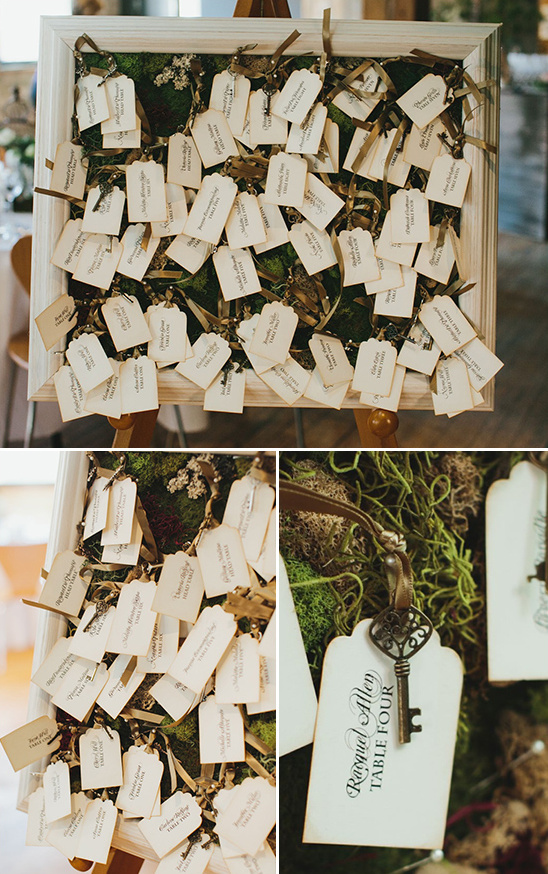 Wedding seating chart with keys and name tags