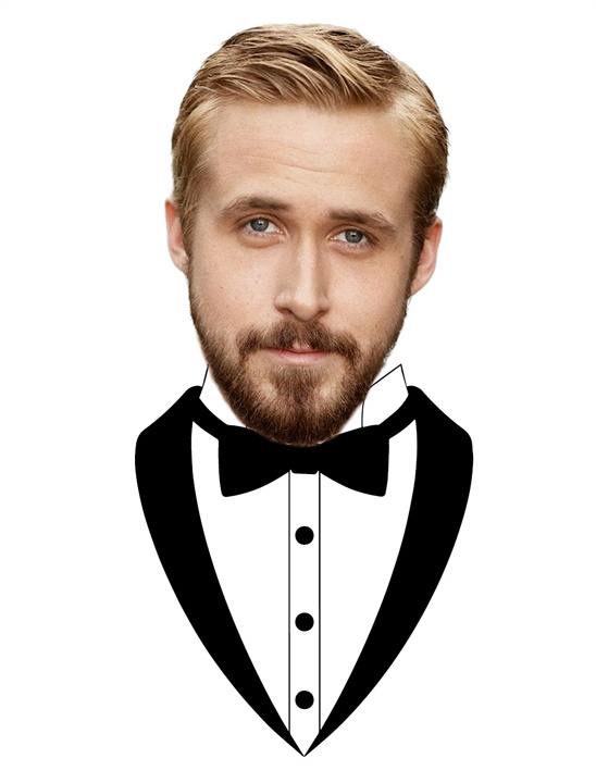 Ryan Gosling in a tuxedo cartoon image