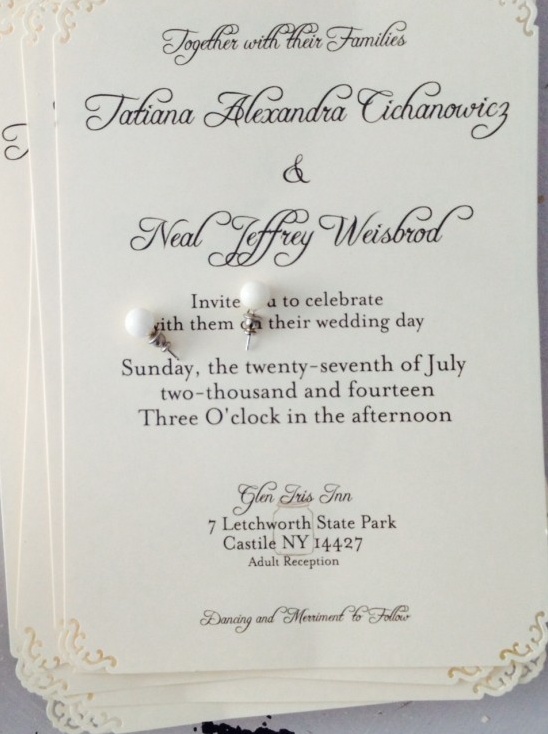 Wedding invitation with names Tatiana and Neal, classy design