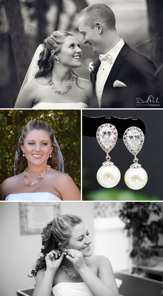 Bride wearing wedding jewelry on her special day