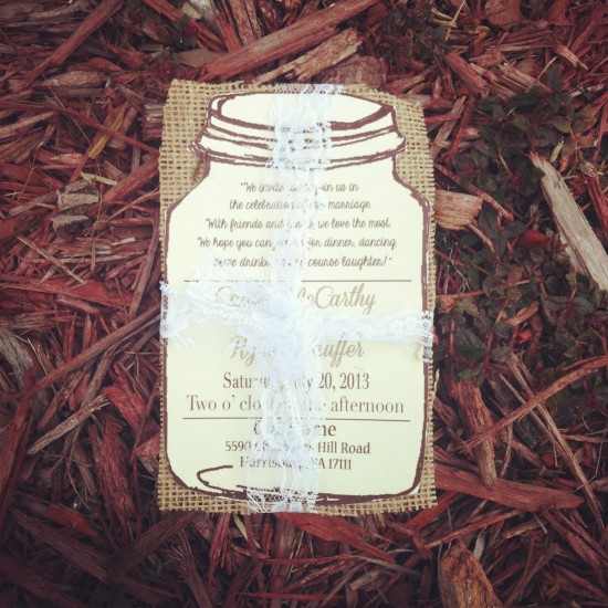 Rustic Mason Jar Wedding Invitation on Mulch Ground
