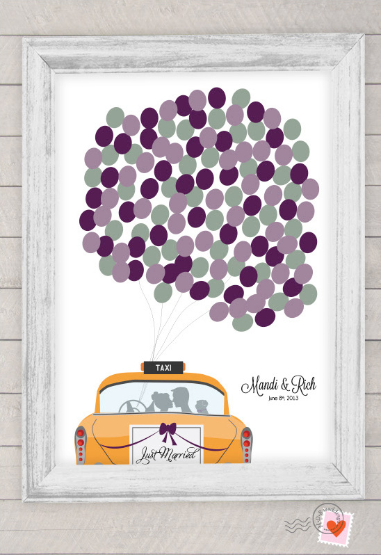 Wedding guestbook alternative taxi balloon print