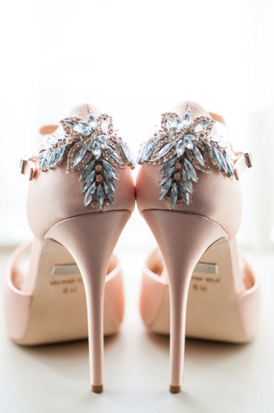 Elegant pink bridal heels with jeweled embellishments