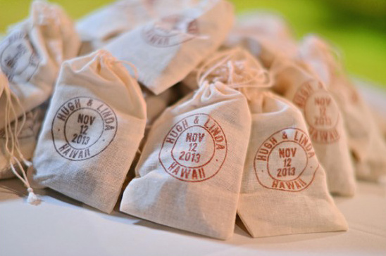 stamped favor bags of coffee beans