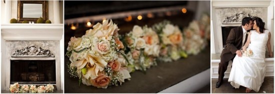 Elegant wedding with floral bouquets and loving couple
