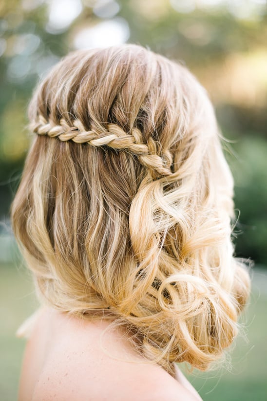 braided and curled cascade wedding hairstyle