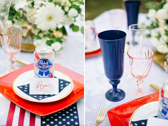 red white and blue place setting