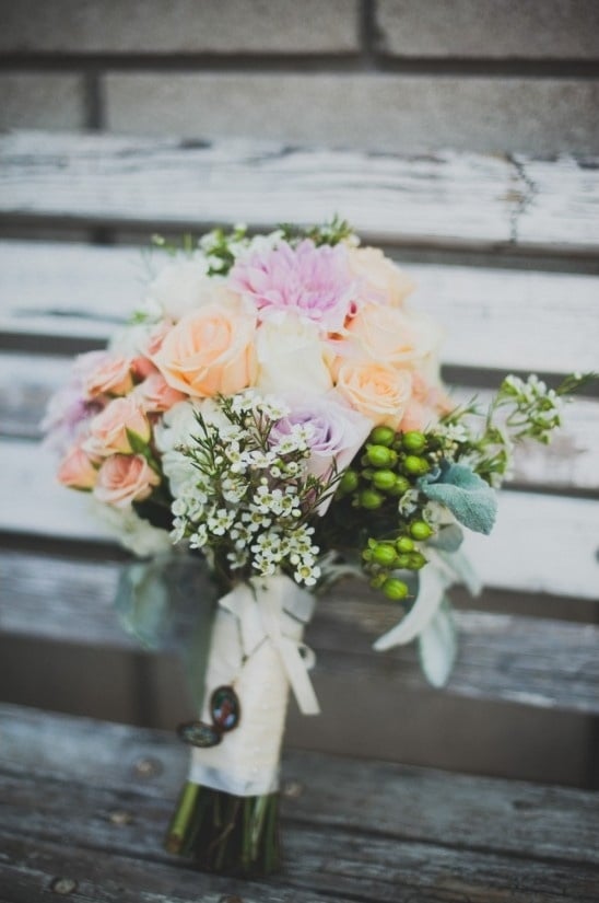 peach pink and white wedding bouquet