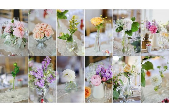Elegant floral centerpieces in glass vases for a wedding