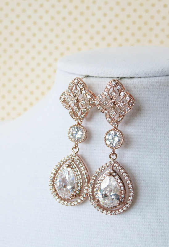 Elegant rose gold drop earrings with sparkling details