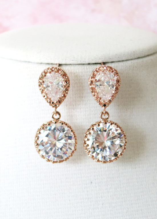 Rose gold earrings with sparkling stones and a delicate design