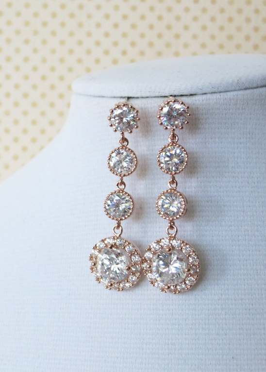 Rose gold bridal earrings with sparkling diamond accents