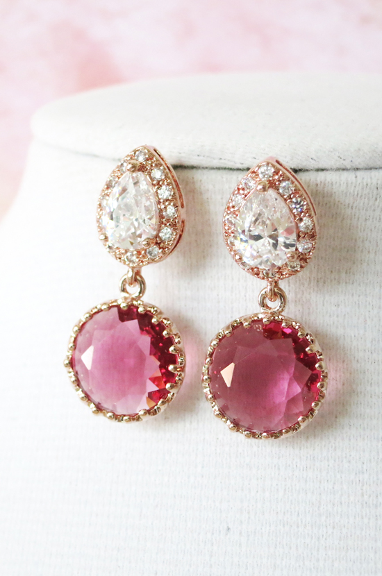 Rose gold and pink gemstone earrings, perfect bridal jewelry