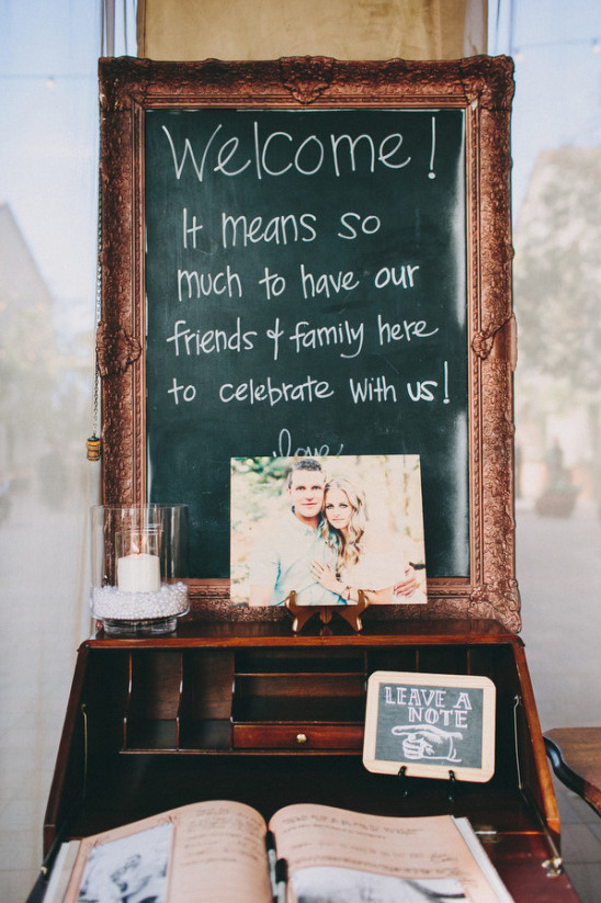 welcome chalkboard and guestbook