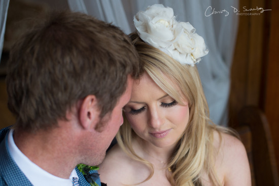 Romantic wedding portrait of a bride and groom close together
