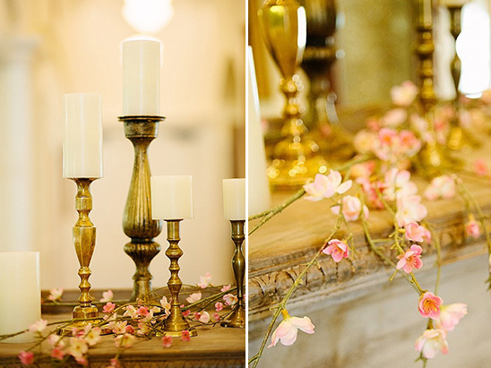 Elegant golden candle holders with floral accents for decoration