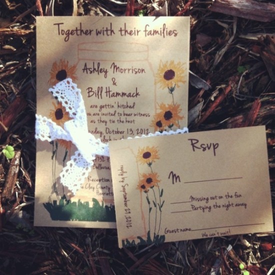 Sunflower Kraft wedding invitation with cotton lace Digital now!